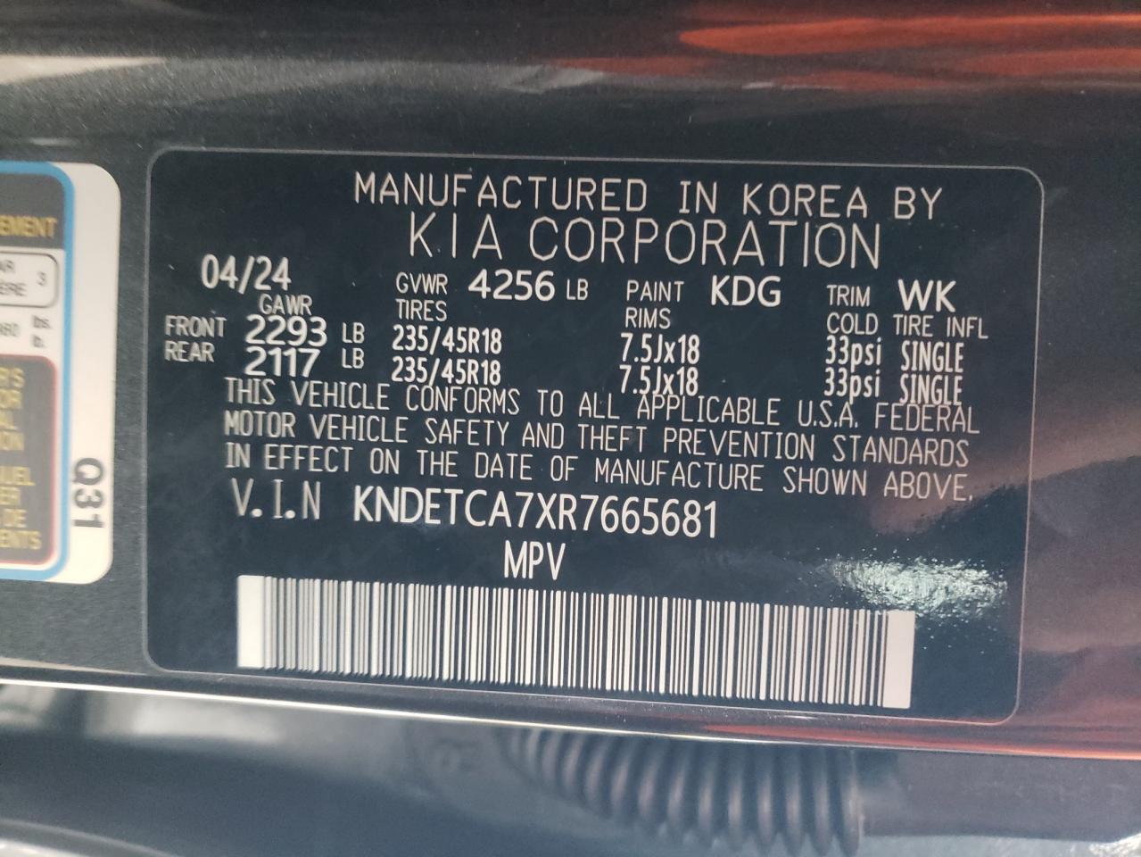 2024 KIA SELTOS SX VIN:KNDETCA7XR7665681