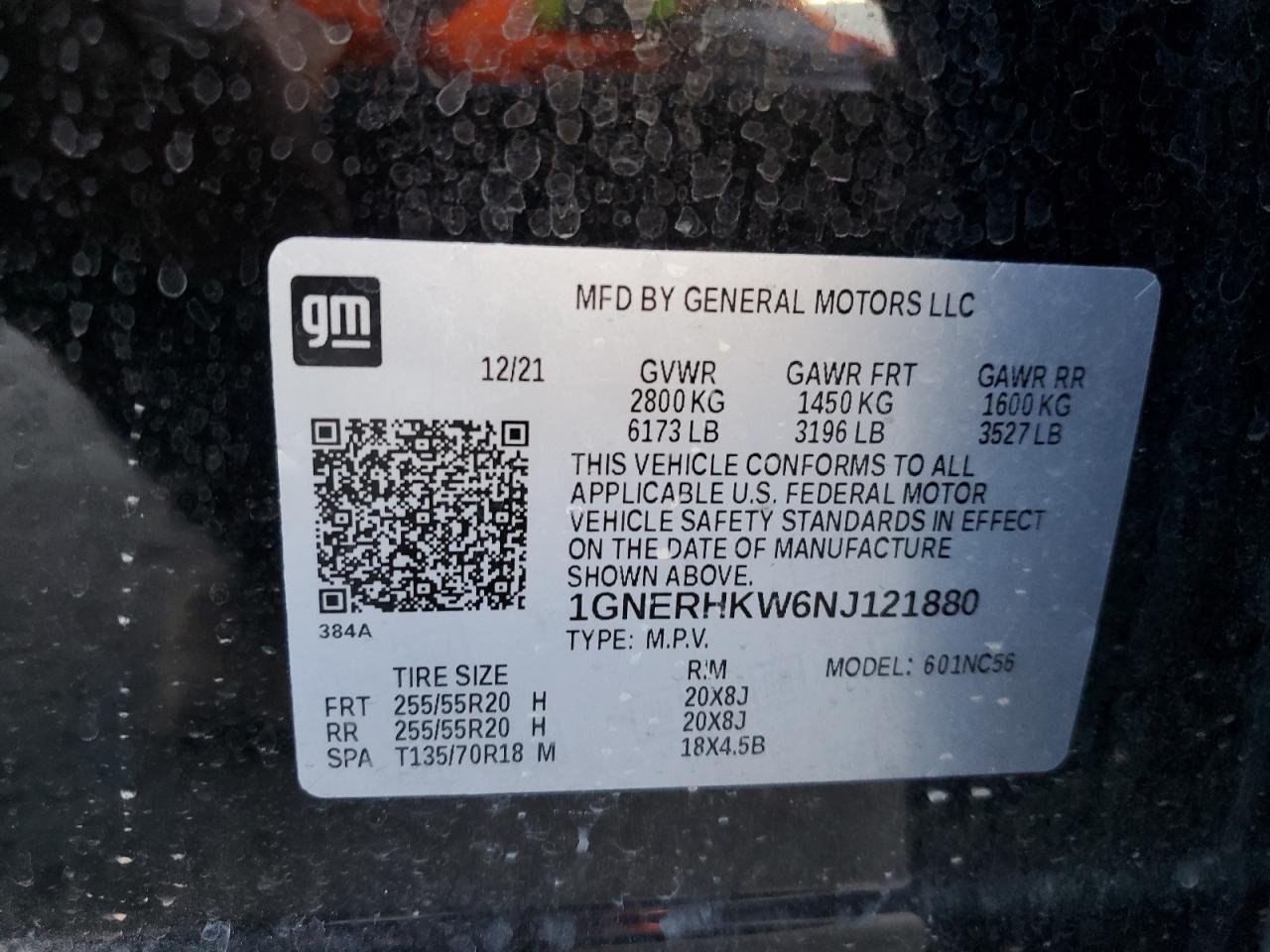 2022 CHEVROLET TRAVERSE LT VIN:1GNERHKW6NJ121880