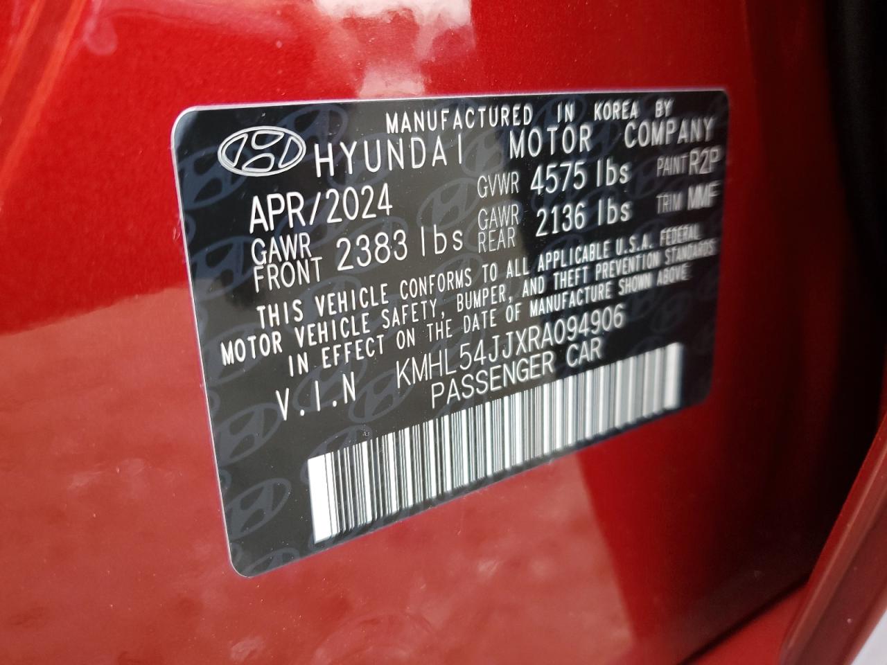 2024 HYUNDAI SONATA HYBRID VIN:KMHL54JJXRA094906