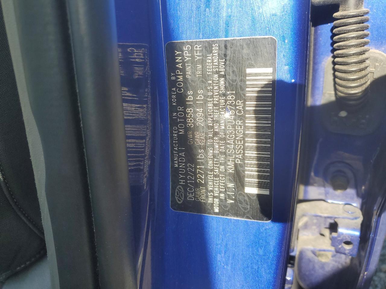 2023 HYUNDAI ELANTRA SEL VIN:KMHLS4AG3PU487381