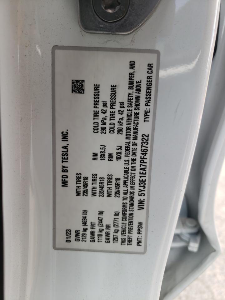 2023 TESLA MODEL 3 VIN:5YJ3E1EA7PF467322