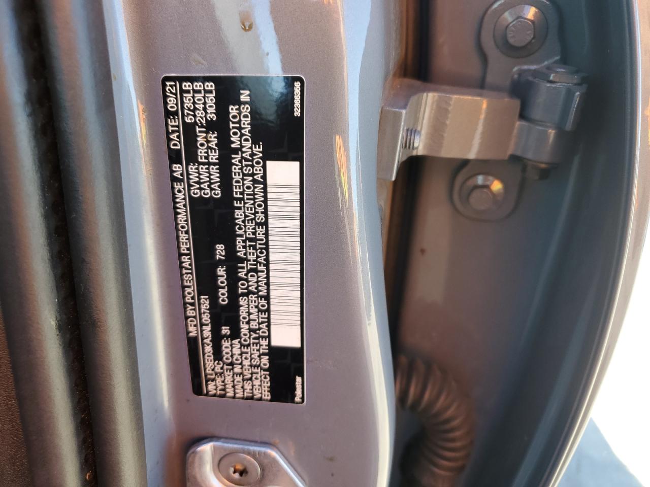 2022 POLESTAR 2 VIN:LPSED3KA3NL057521