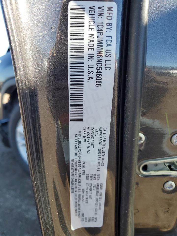 2022 JEEP CHEROKEE LATITUDE LUX VIN:1C4PJMMN6ND546066