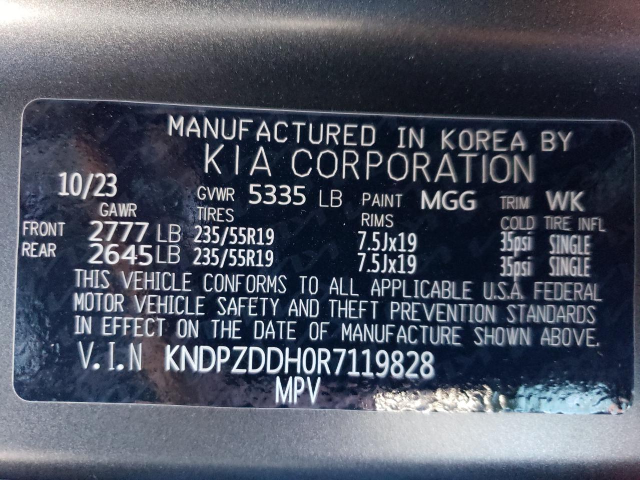 2024 KIA SPORTAGE X-LINE PRESTIGE VIN:KNDPZDDH0R7119828