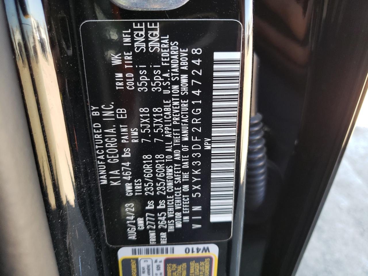 2024 KIA SPORTAGE EX VIN:5XYK33DF2RG147248