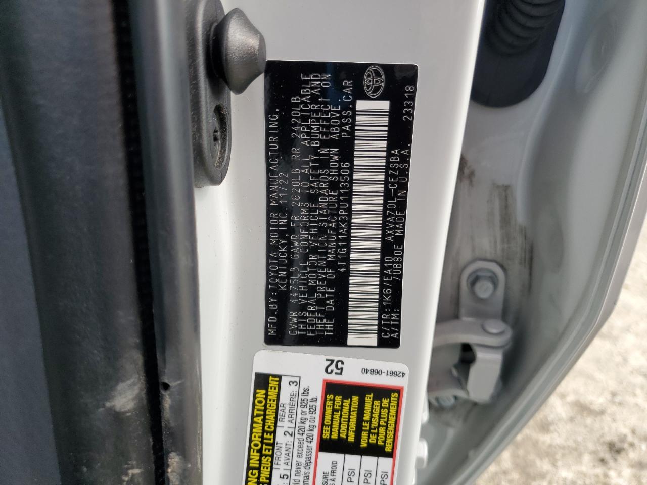 2023 TOYOTA CAMRY SE NIGHT SHADE VIN:4T1G11AK3PU113506