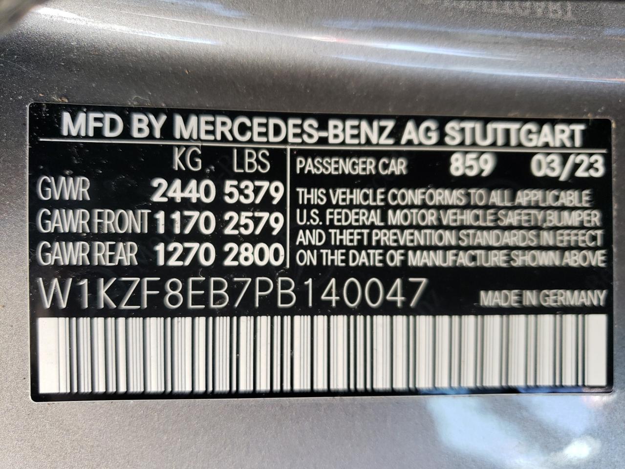 2023 MERCEDES-BENZ E 350 4MATIC VIN:W1KZF8EB7PB140047