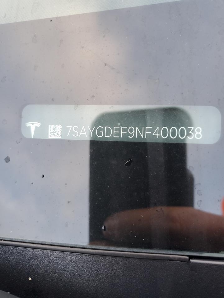 2022 TESLA MODEL Y VIN:7SAYGDEF9NF400038