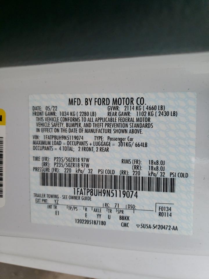 2022 FORD MUSTANG VIN:1FATP8UH9N5119074