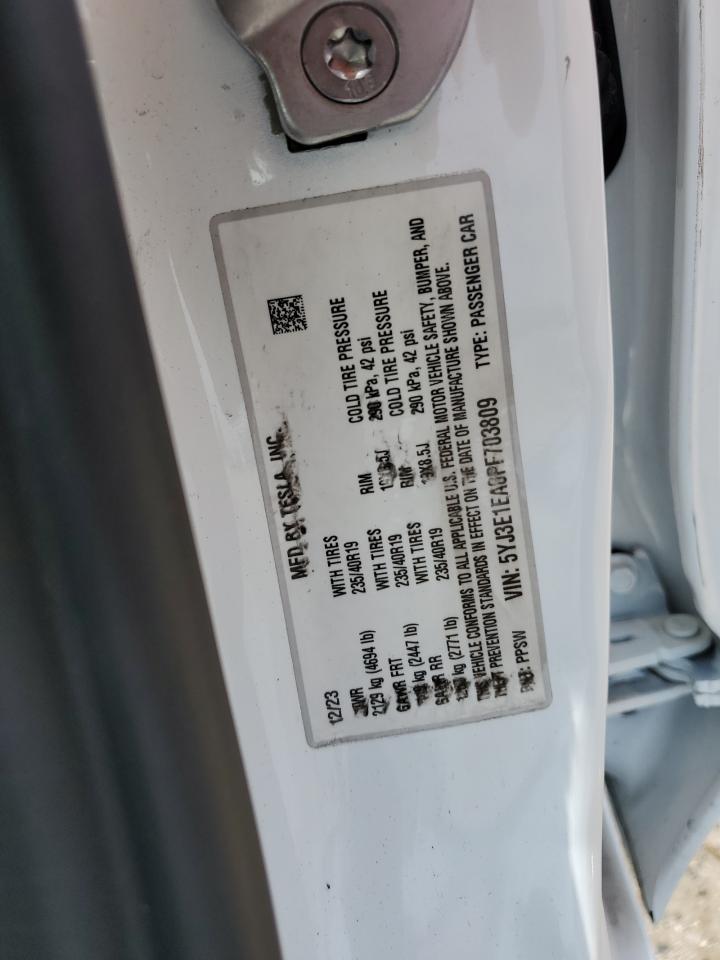 2023 TESLA MODEL 3 VIN:5YJ3E1EA0PF703809