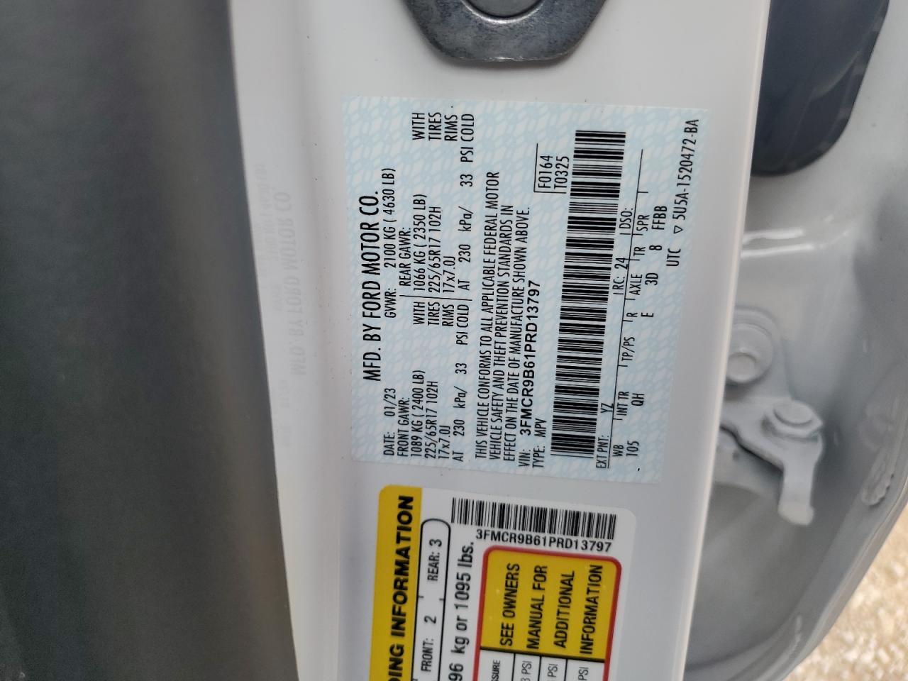 2023 FORD BRONCO SPORT BIG BEND VIN:3FMCR9B61PRD13797