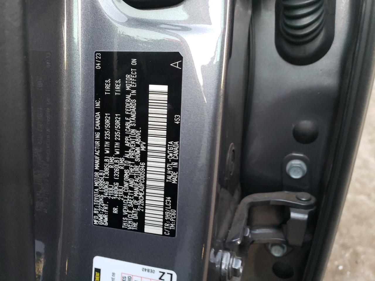 2023 LEXUS RX 500H F SPORT VIN:2T2BCMEA0PC005946