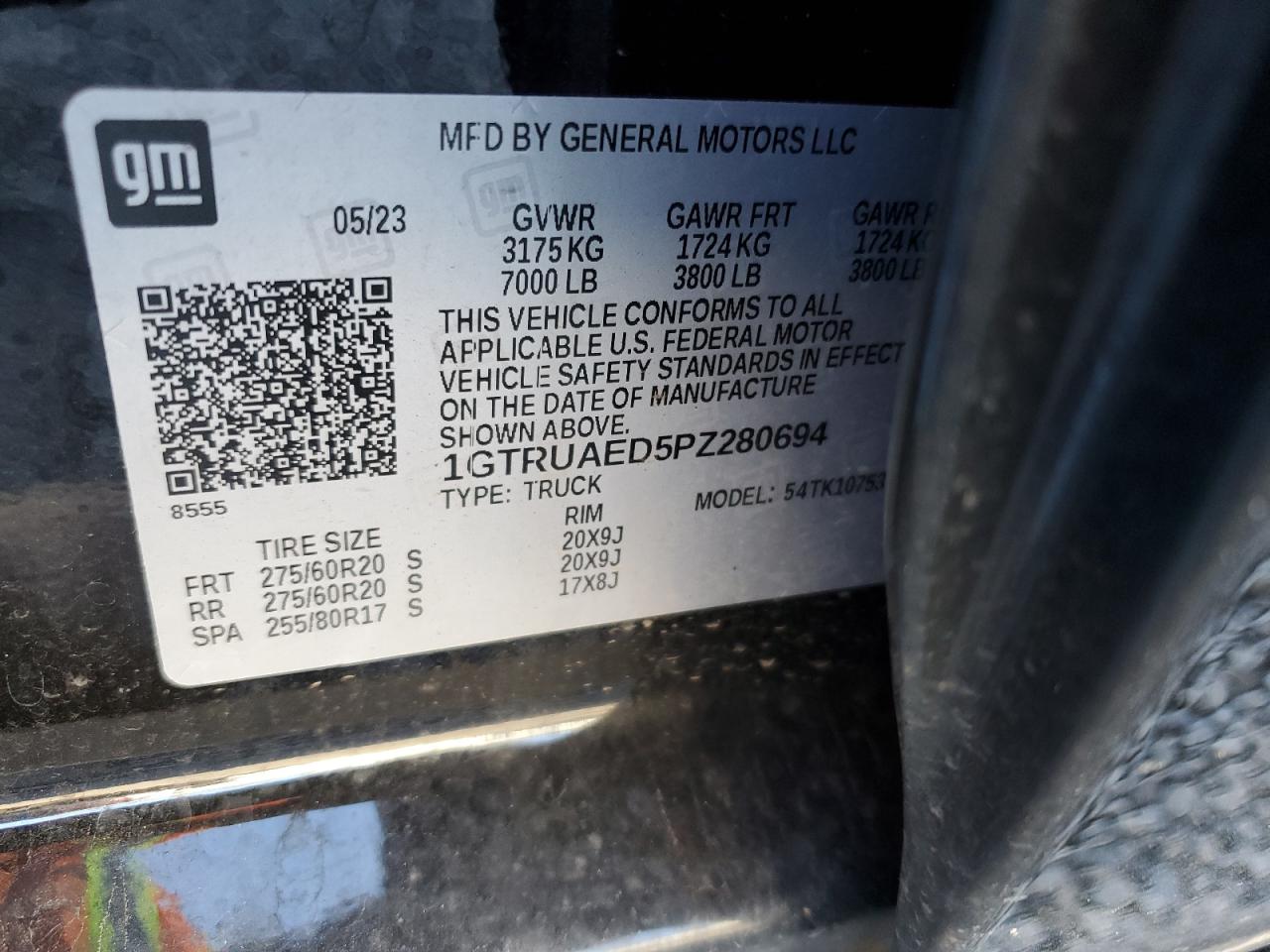 2023 GMC SIERRA K1500 VIN:1GTRUAED5PZ280694
