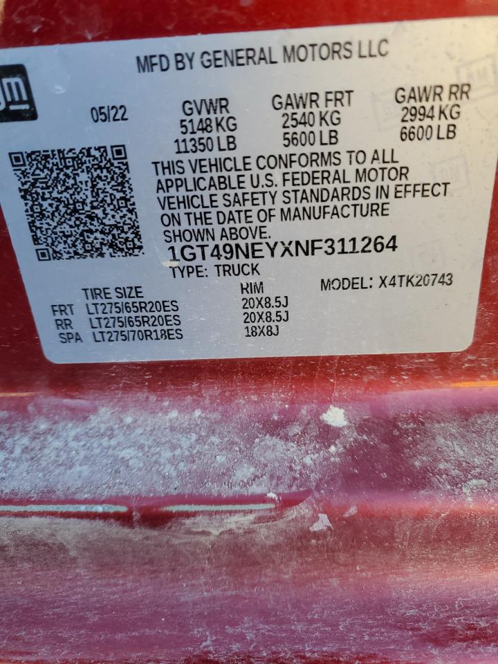 2022 GMC SIERRA K2500 SLT VIN:1GT49NEYXNF311264