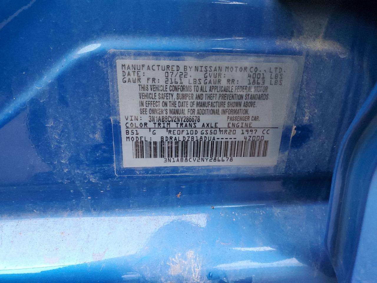 2022 NISSAN SENTRA SV VIN:3N1AB8CV2NY286678