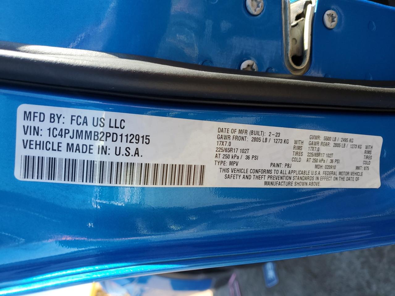 2023 JEEP CHEROKEE ALTITUDE LUX VIN:1C4PJMMB2PD112915