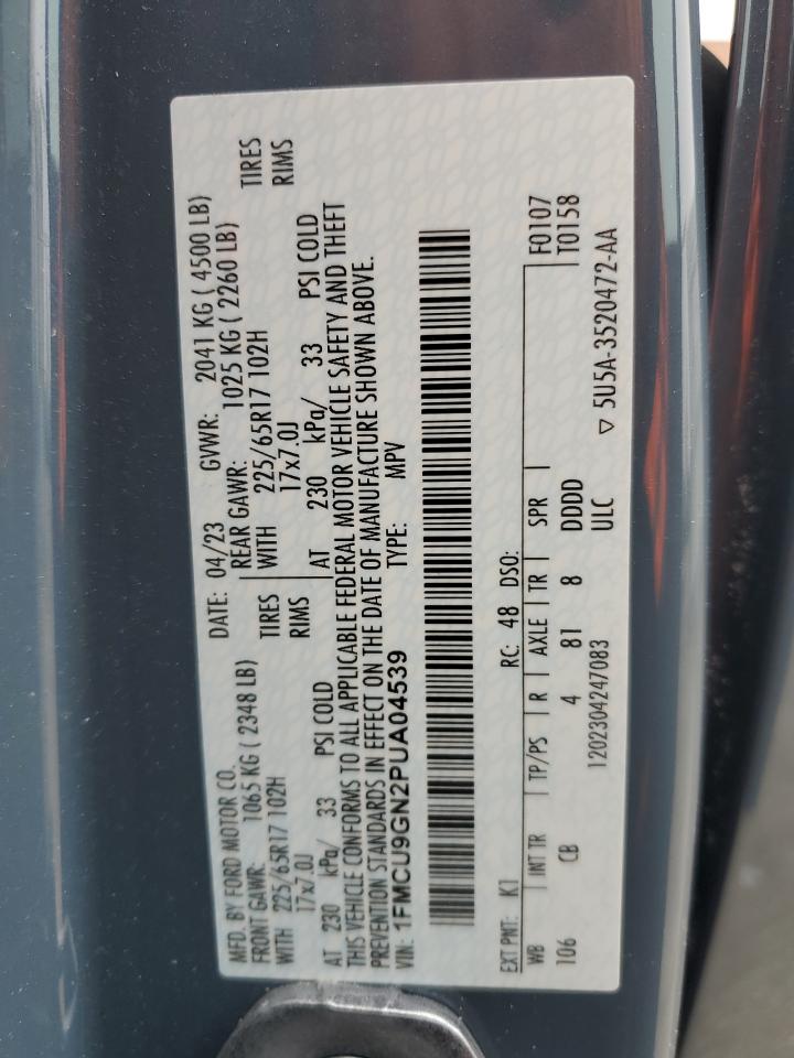 2023 FORD ESCAPE ACTIVE VIN:1FMCU9GN2PUA04539
