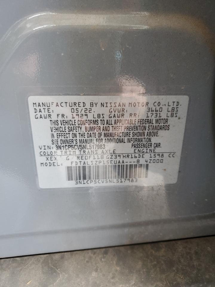 2022 NISSAN KICKS SV VIN:3N1CP5CV5NL517983