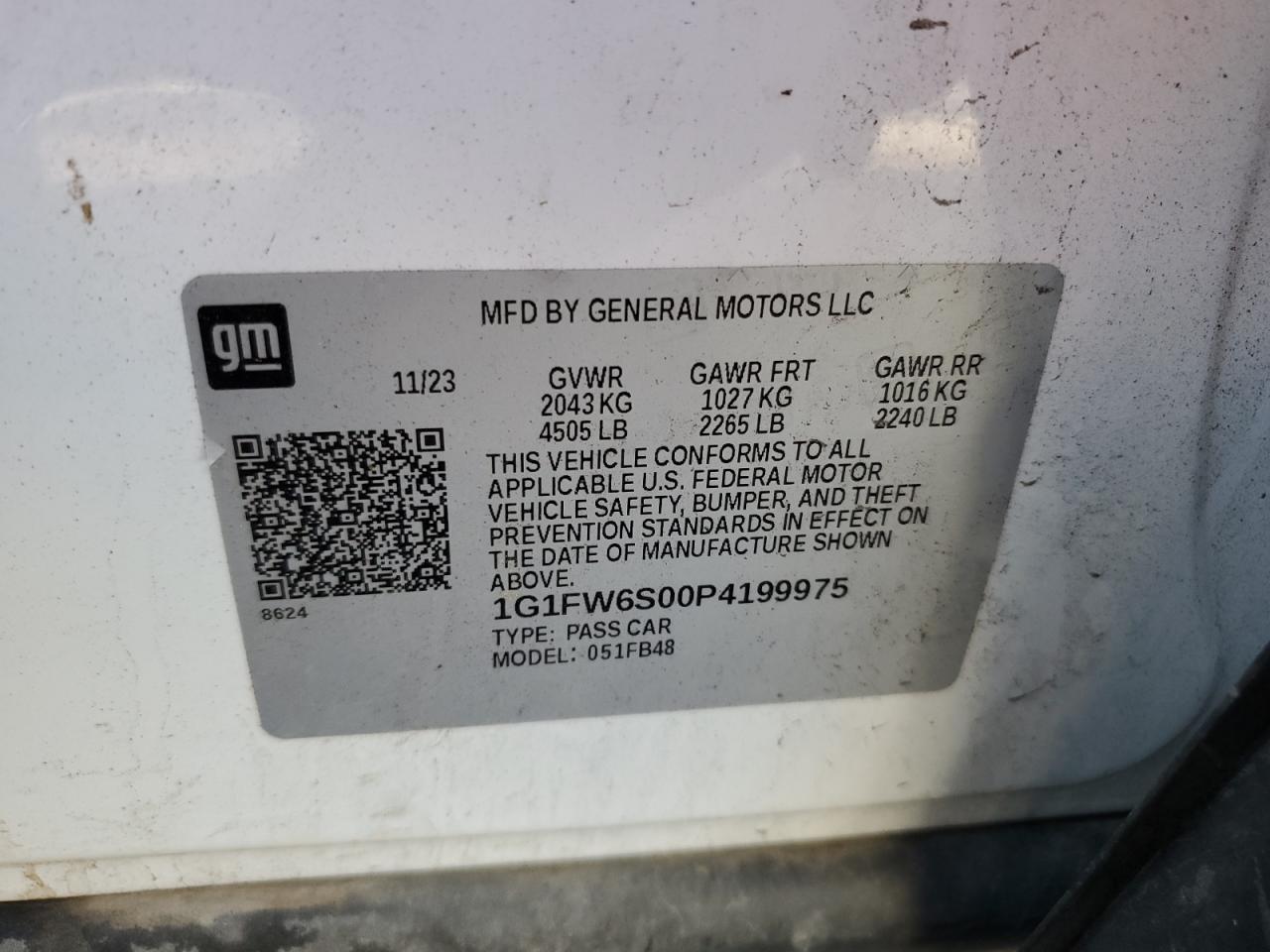 2023 CHEVROLET BOLT EV 1LT VIN:1G1FW6S00P4199975