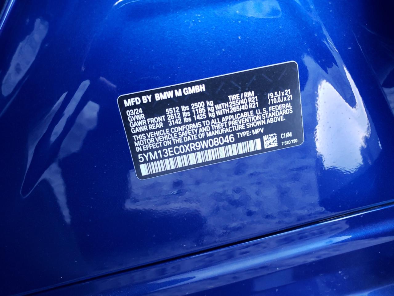 2024 BMW X3 M VIN:5YM13EC0XR9W08046