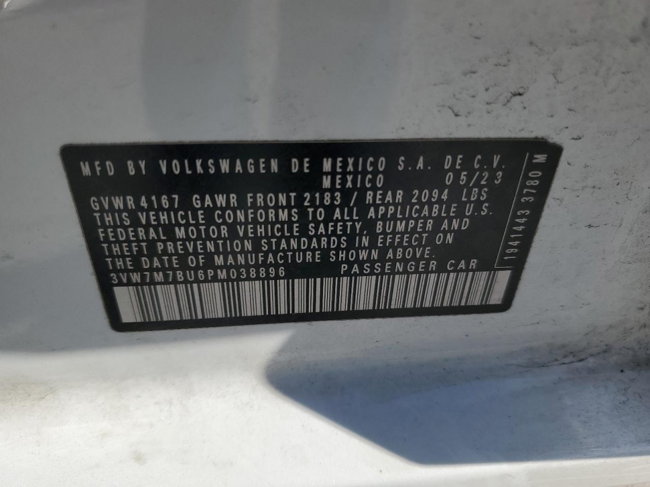2023 VOLKSWAGEN JETTA SE VIN:3VW7M7BU6PM038896