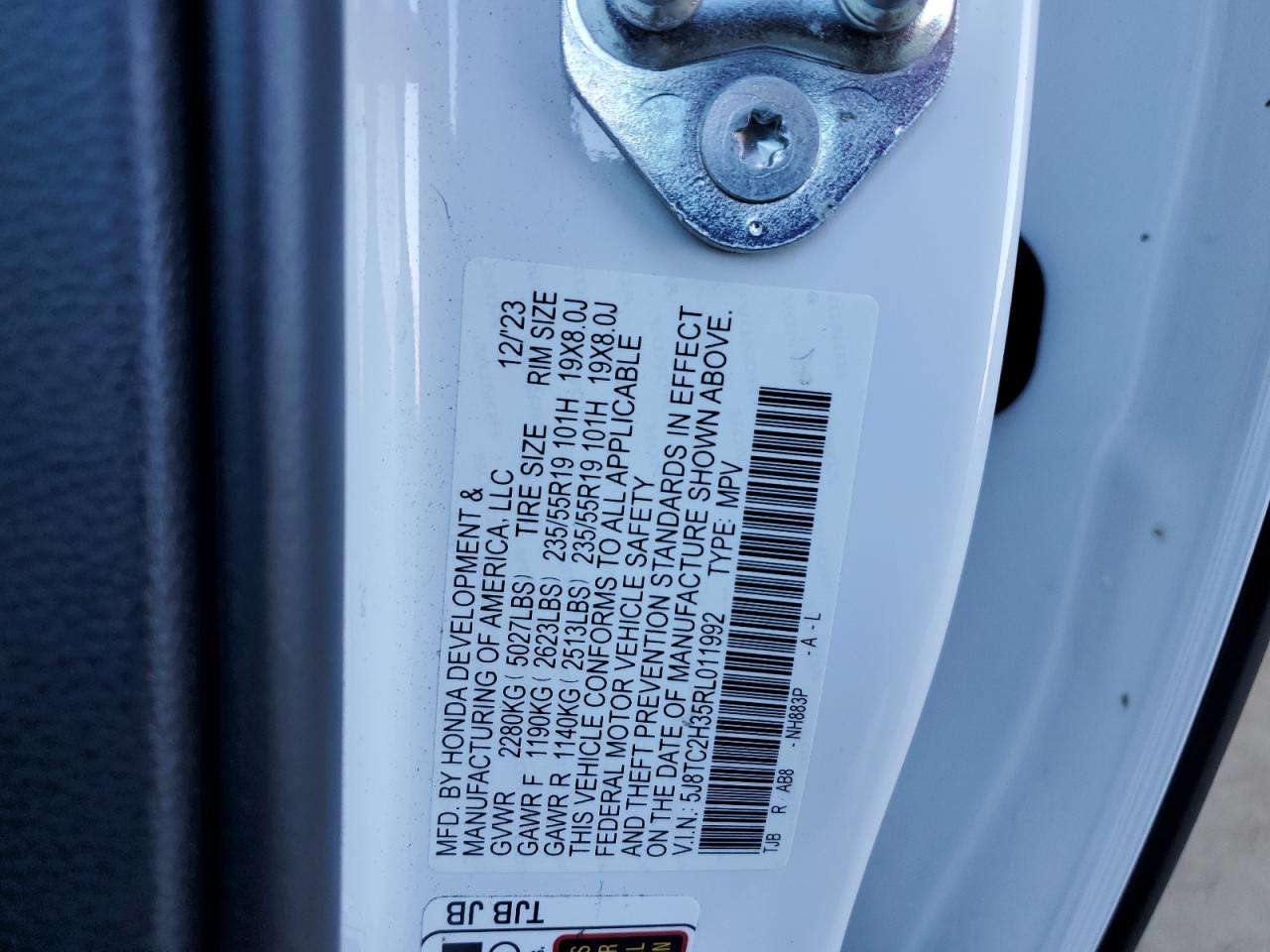 2024 ACURA RDX VIN:5J8TC2H35RL011992