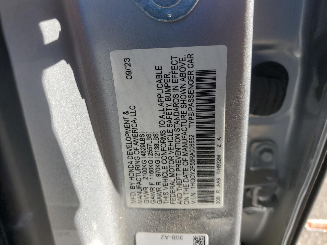 2024 HONDA ACCORD HYBRID SPORT VIN:1HGCY2F55RA006552