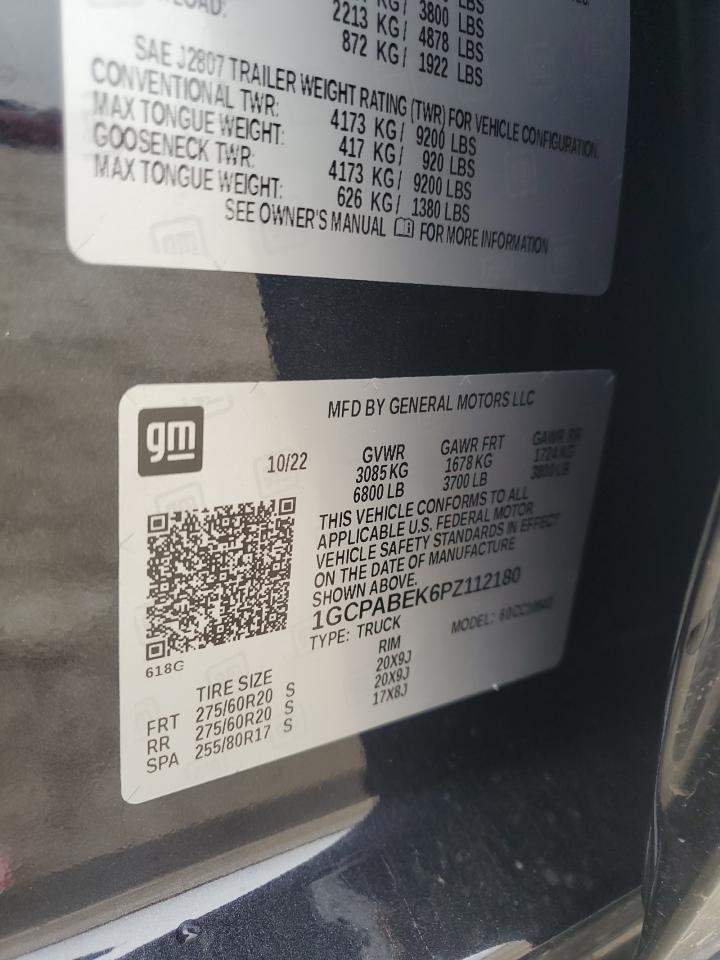 2023 CHEVROLET SILVERADO C1500 CUSTOM VIN:1GCPABEK6PZ112180