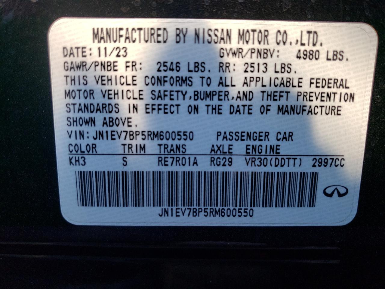 2024 INFINITI Q50 LUXE VIN:JN1EV7BP5RM600550