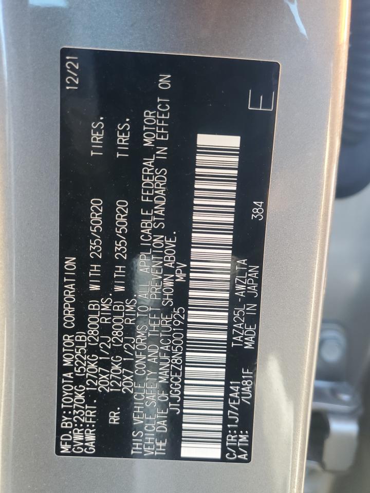 2022 LEXUS NX 350 VIN:JTJGGCEZ8N5001925