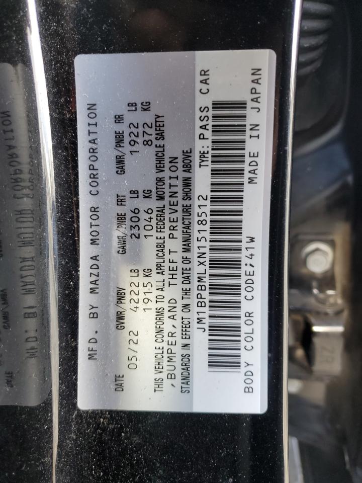 2022 MAZDA 3 PREMIUM VIN:JM1BPBMLXN1518512