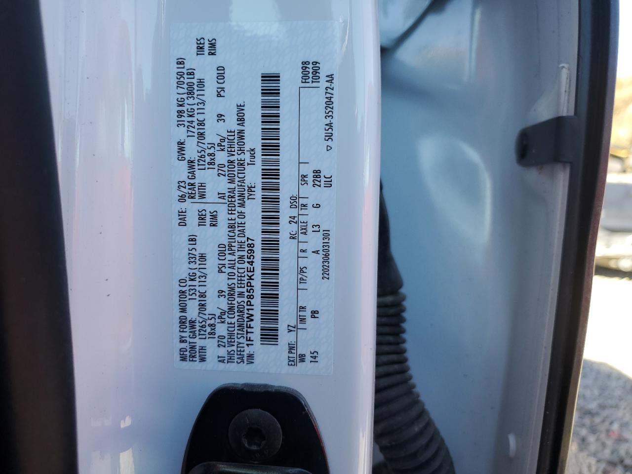 2023 FORD F150 POLICE RESPONDER VIN:1FTFW1P85PKE45987