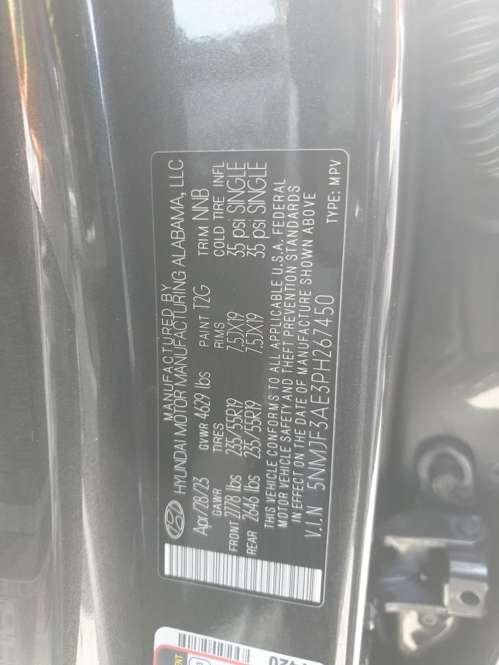 2023 HYUNDAI TUCSON SEL VIN:5NMJF3AE3PH267450