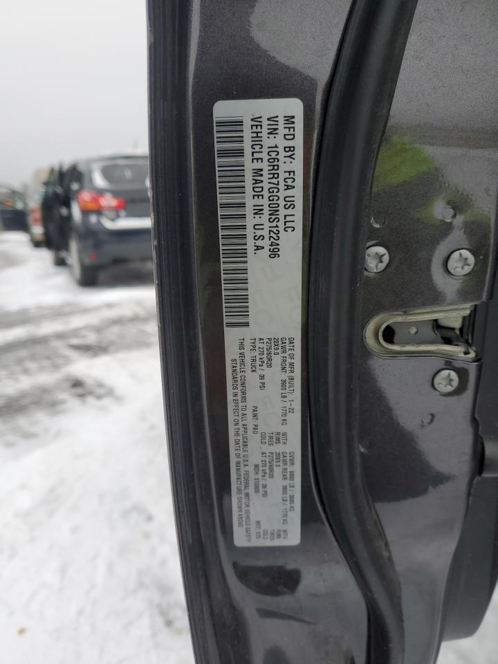 2022 RAM 1500 CLASSIC SLT VIN:1C6RR7GG0NS122496