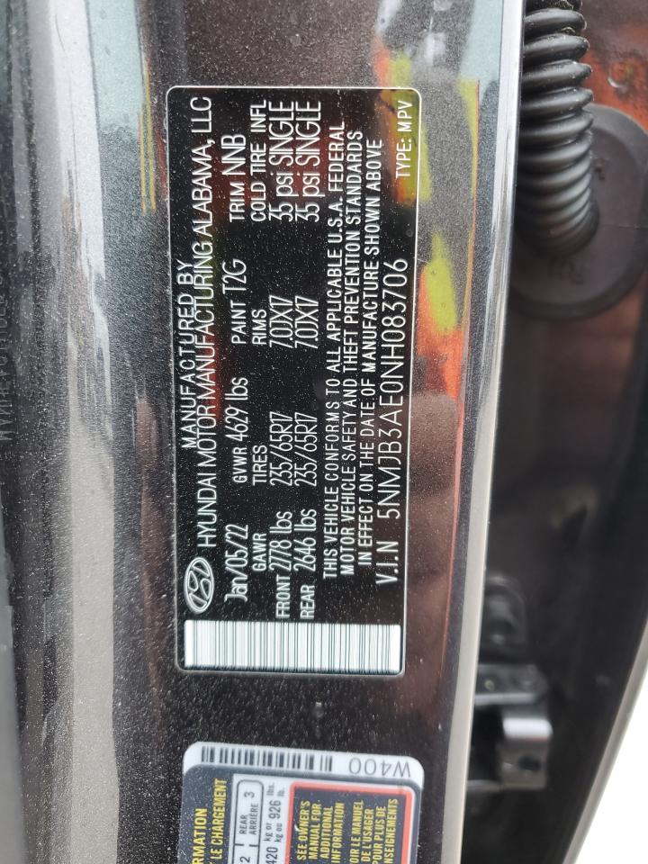 2022 HYUNDAI TUCSON SEL VIN:5NMJB3AE0NH083706