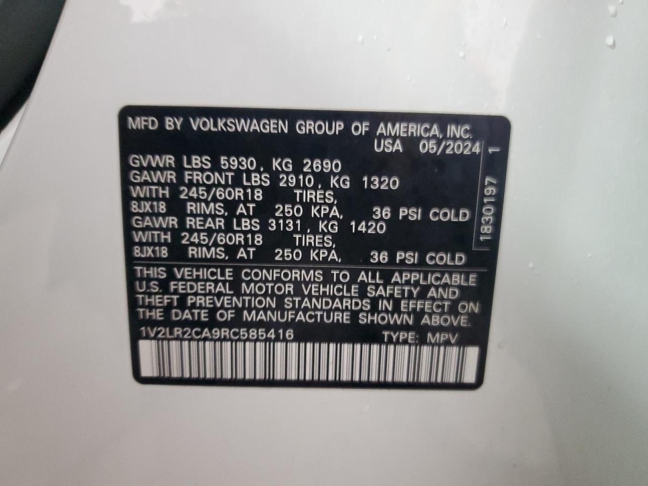 2024 VOLKSWAGEN ATLAS SE VIN:1V2LR2CA9RC585416