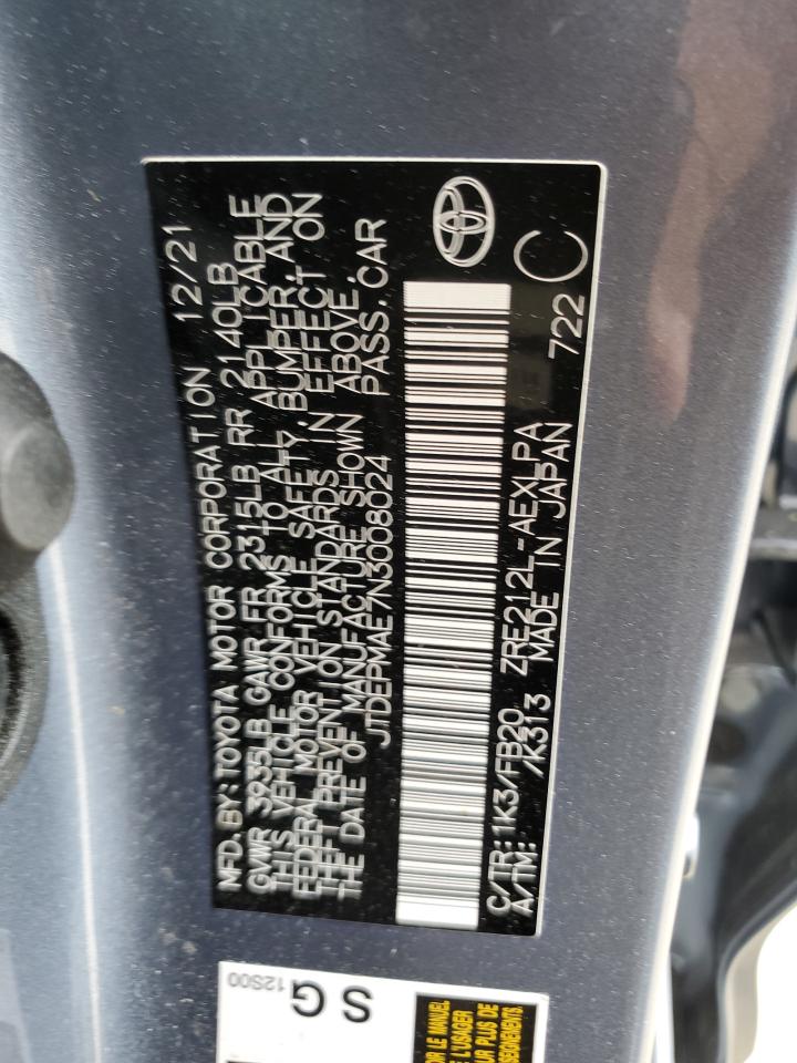 2022 TOYOTA COROLLA LE VIN:JTDEPMAE7N3008024