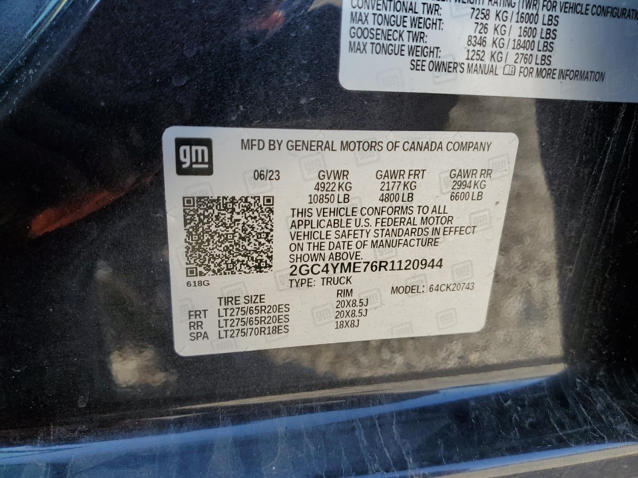 2024 CHEVROLET SILVERADO K2500 CUSTOM VIN:2GC4YME76R1120944