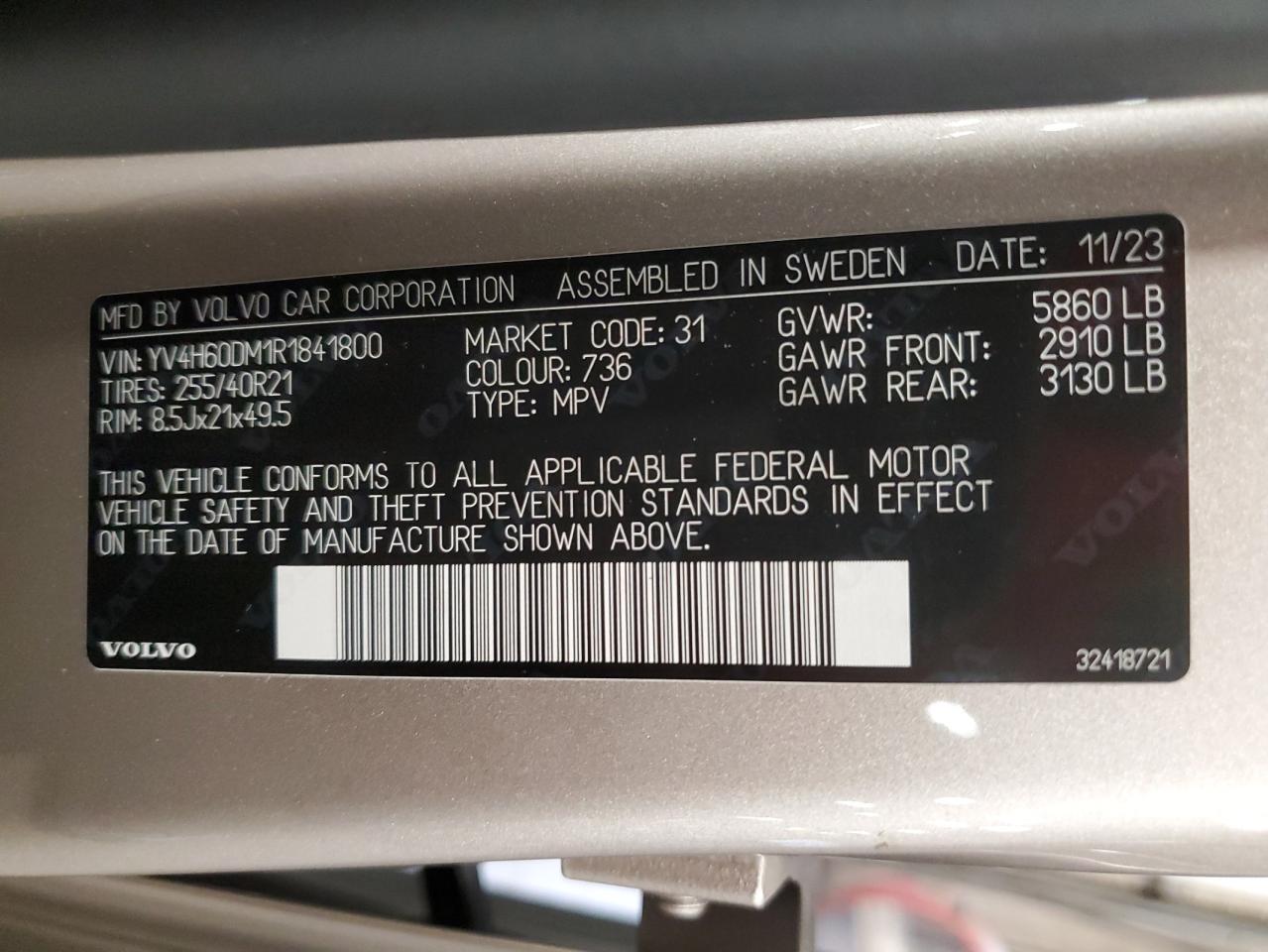 2024 VOLVO XC60 ULTIMATE VIN:YV4H60DM1R1841800