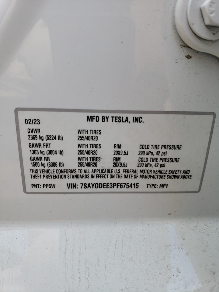 2023 TESLA MODEL Y VIN:7SAYGDEE3PF675415