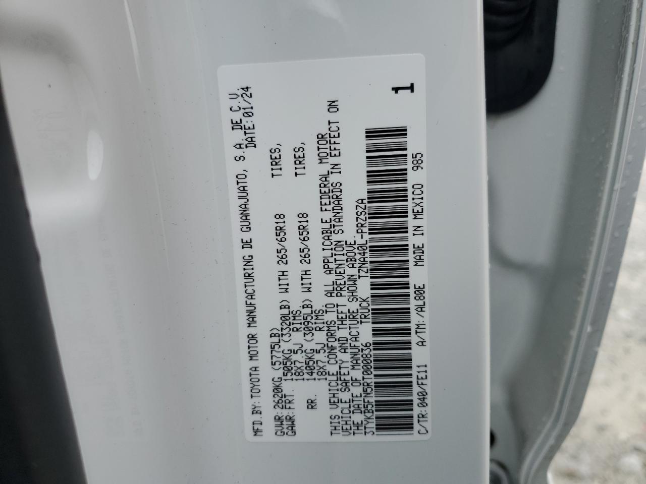 2024 TOYOTA TACOMA DOUBLE CAB VIN:3TYKB5FN5RT000836