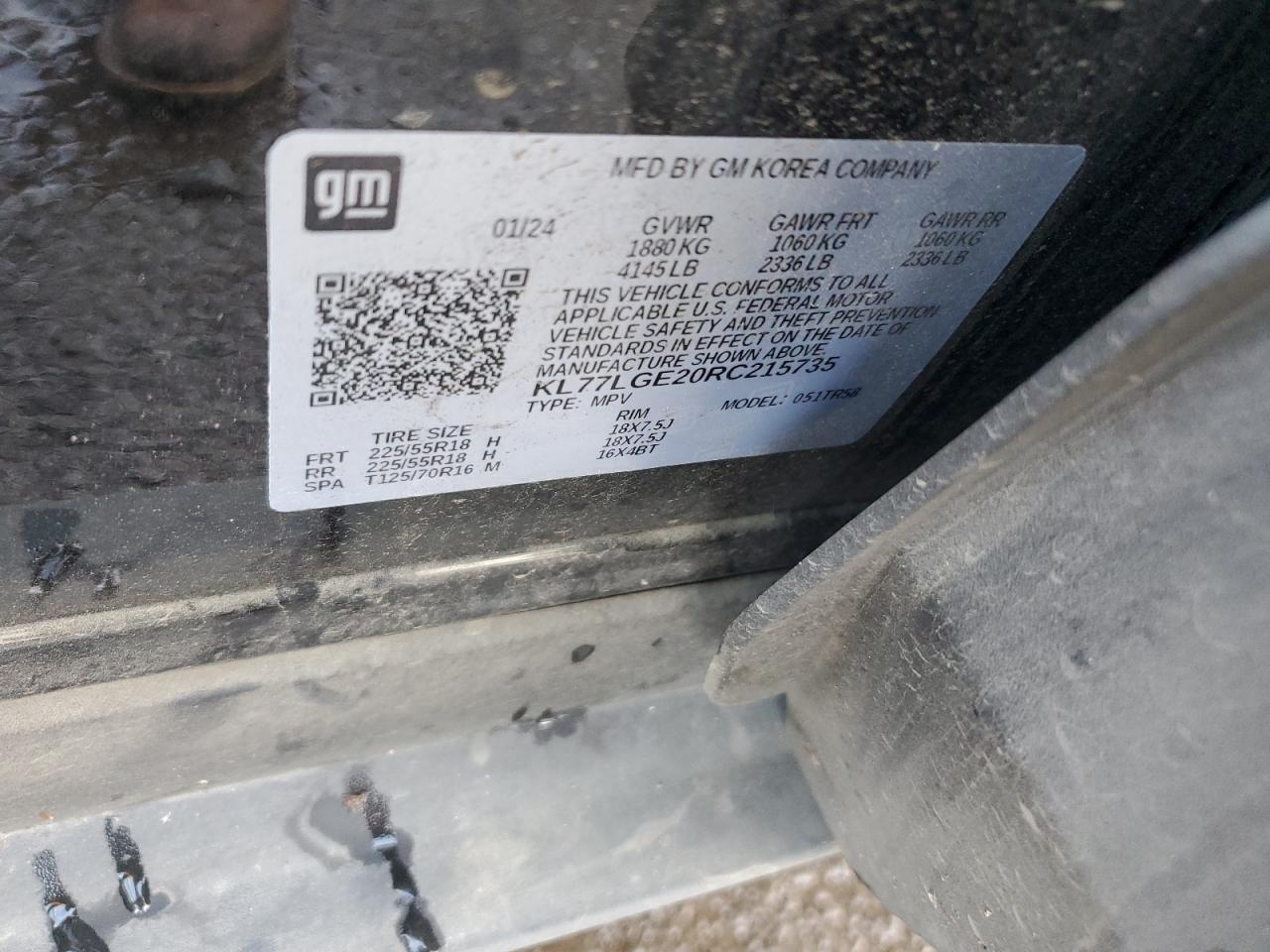 2024 CHEVROLET TRAX 1RS VIN:3C4PDCGGXKT717700