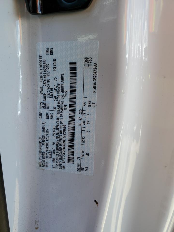 2022 FORD F250 SUPER DUTY VIN:1FT7X2B66NEG23656
