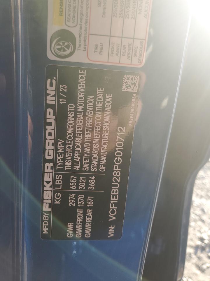 2023 FISKER INC. OCEAN EXTREME VIN:VCF1EBU28PG010712
