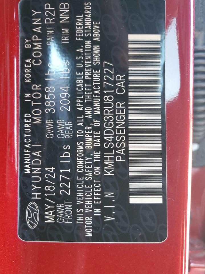 2024 HYUNDAI ELANTRA SEL VIN:KMHLS4DG3RU817227