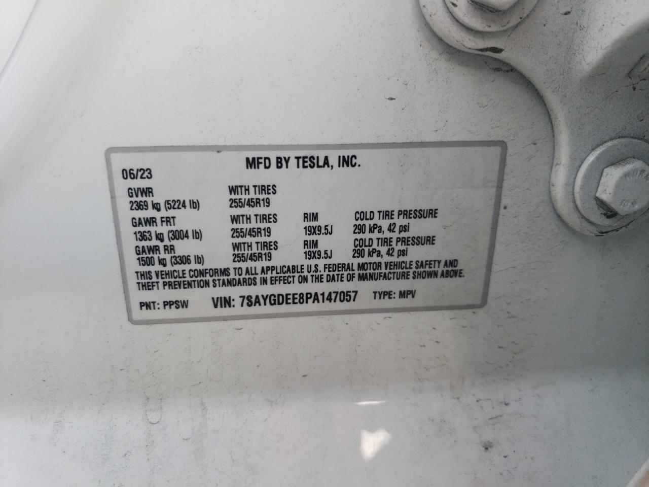 2023 TESLA MODEL Y VIN:7SAYGDEE8PA147057