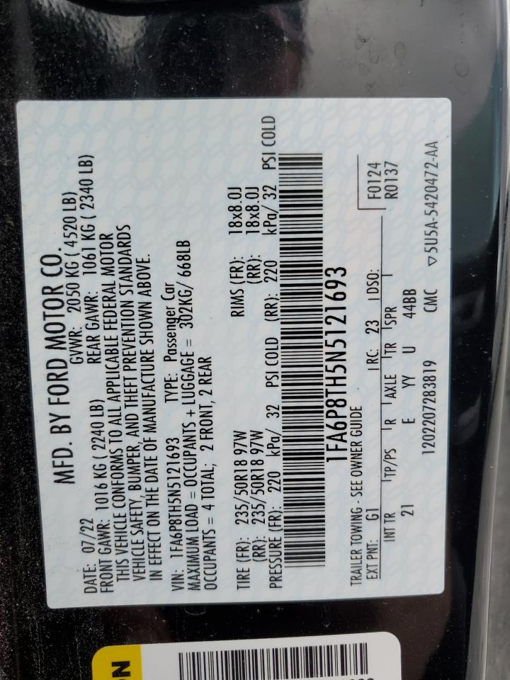 2022 FORD MUSTANG VIN:1FA6P8TH5N5121693