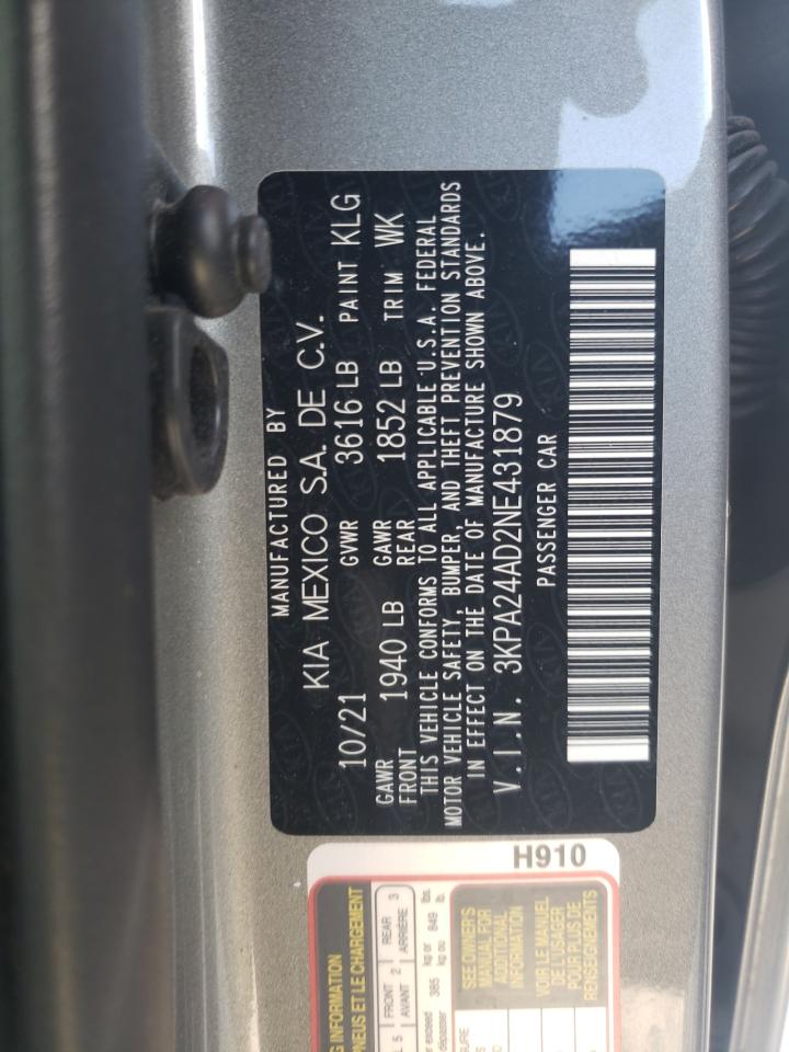 2022 KIA RIO LX VIN:3KPA24AD2NE431879