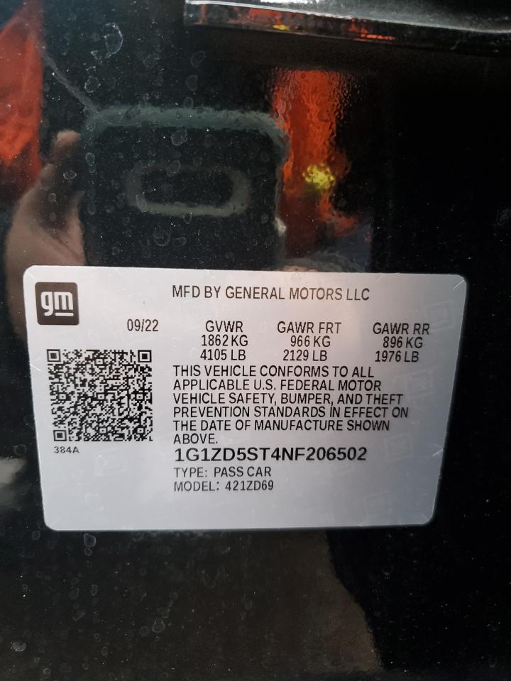 2022 CHEVROLET MALIBU LT VIN:1G1ZD5ST4NF206502