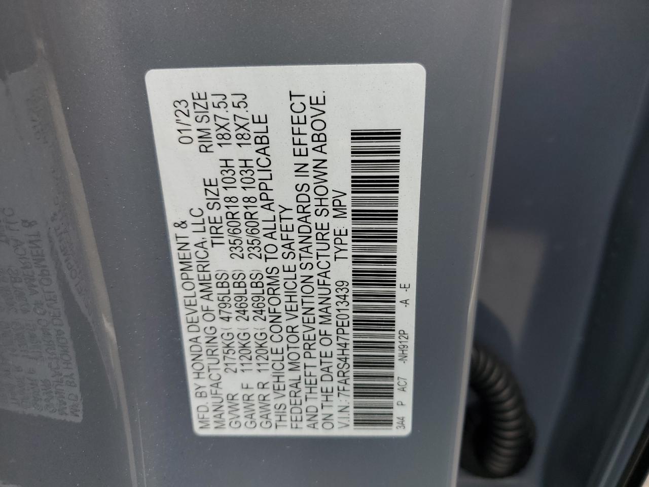 2023 HONDA CR-V EX VIN:7FARS4H47PE013439